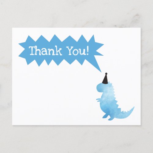 Stomp and Chomp Blue Dinosaur Theme Thank You Holiday Postcard