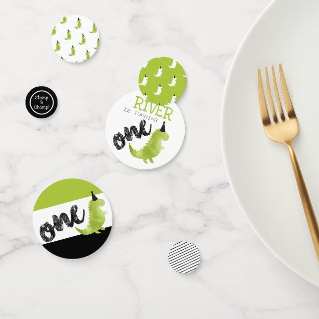 Stomp and Chomp Dinosaur First Birthday Green Dino Confetti (Group)