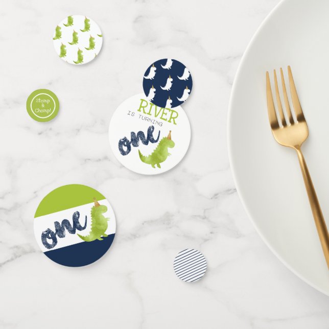 Stomp and Chomp Dinosaur First Birthday Green Dino Confetti (Group)