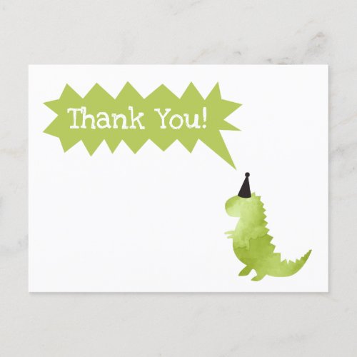 Stomp and Chomp Green Dinosaur Theme Thank You Holiday Postcard