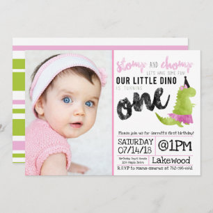Stomp and Chomp Little Girl Dino Birthday Dinosaur Invitation