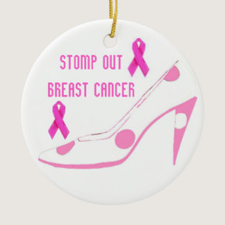Stomp Breast Cancer  with Pink Ribbon High Heels Ceramic Ornament