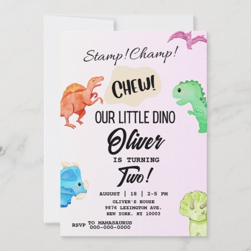 STOMP CHOMP AND CHEW Dinosaur Birthday Invitation