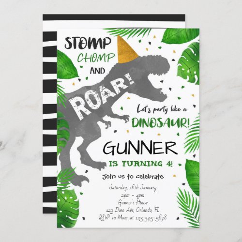 Stomp Chomp and Roar Dinosaur Birthday Invite