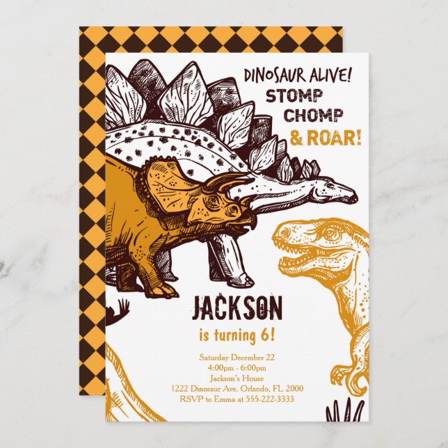 Stomp, Chomp and Roar! Dinosaur Birthday Invite (Front/Back)