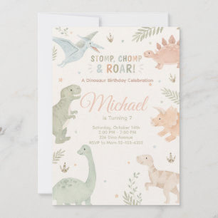 Stomp Chomp And Roar Dinosaur Invitation Editable