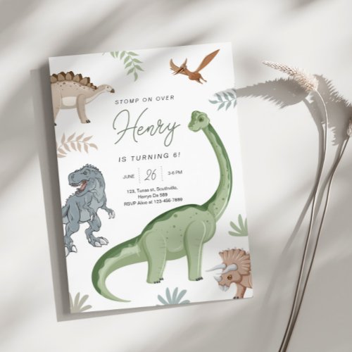 Stomp Chomp and Roar Dinosaurs Birthday Invitation