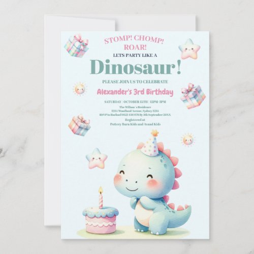 Stomp Chomp and Roar Dinosaurs Birthday Party Invitation