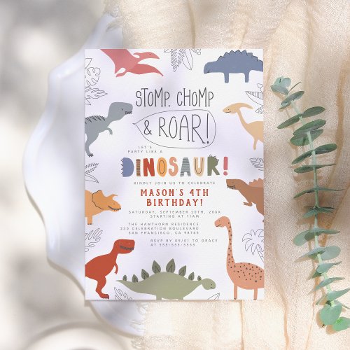 Stomp, Chomp and Roar! Dinosaurs Birthday Party  Invitation