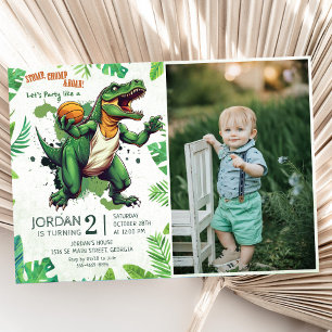 Stomp, Chomp and Roar! Dinosaurs Birthday Photo Invitation