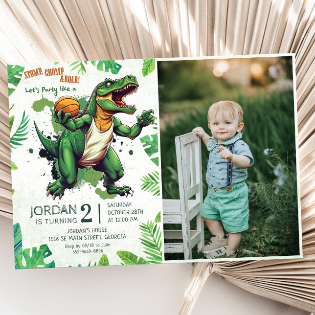 Stomp, Chomp and Roar! Dinosaurs Birthday Photo Invitation (Creator Uploaded)