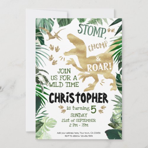Stomp Chomp and Roar Dinosaurs Birthday theme Invitation