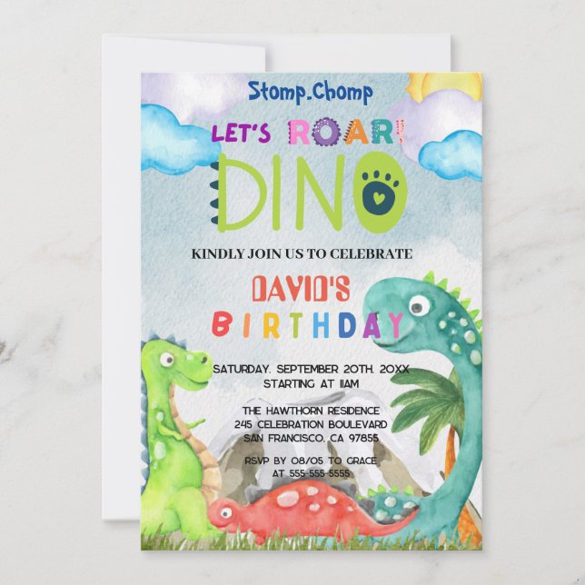 Stomp Chomp and Roar Invitation (Front)