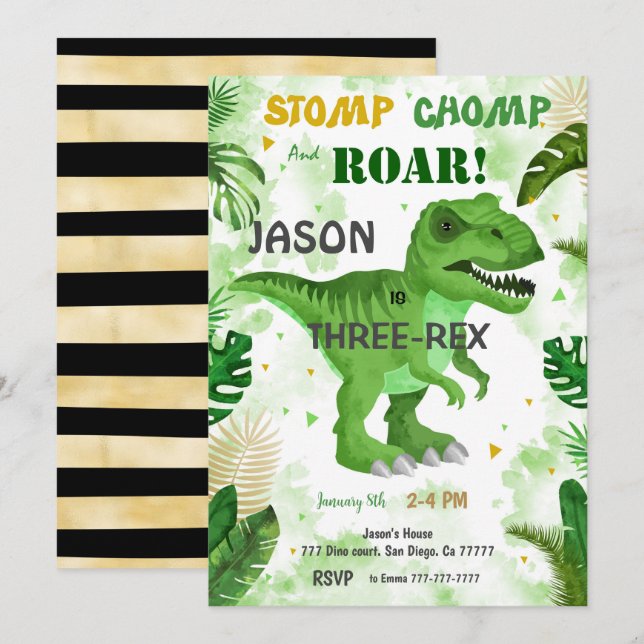 STOMP CHOMP And ROAR! Its Dinosaur Birthday Invitation (Front/Back)