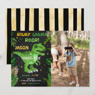 STOMP CHOMP And ROAR! Its Dinosaur Birthday Photo Invitation