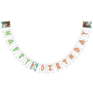 Stomp, Chomp, and Two Watercolor Dinosaur Birthday Bunting Flags