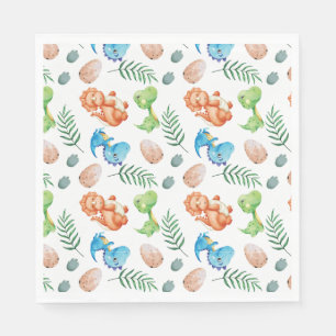 Stomp, Chomp, and Two Watercolor Dinosaur Birthday Napkins