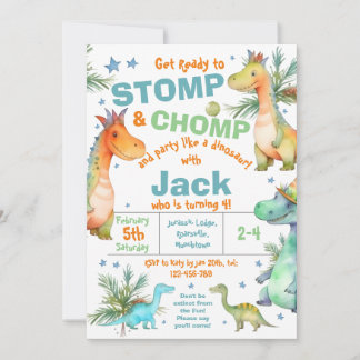 STOMP! CHOMP! Dinosaur Birthday Party Invitation