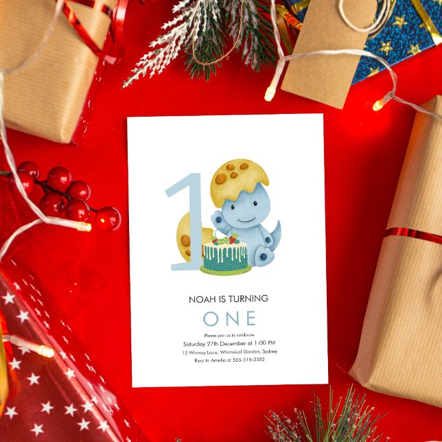 Stomp chomp Dinosaur OLIVER 1st birthday  Invitation (Creator Uploaded)