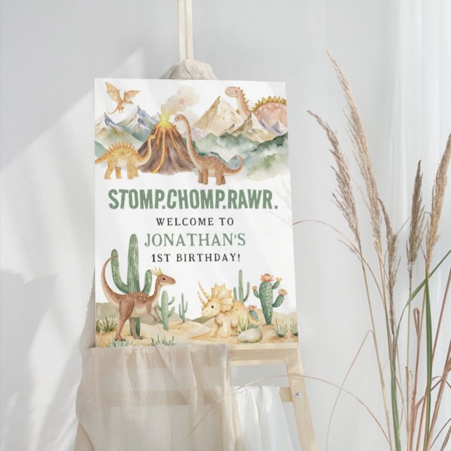 Stomp Chomp Rawr Boy Dinosaur 1st Birthday Party Foam Board (Creator Uploaded)