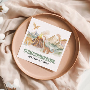 Stomp Chomp Rawr Boy Dinosaur 1st Birthday Party Napkins