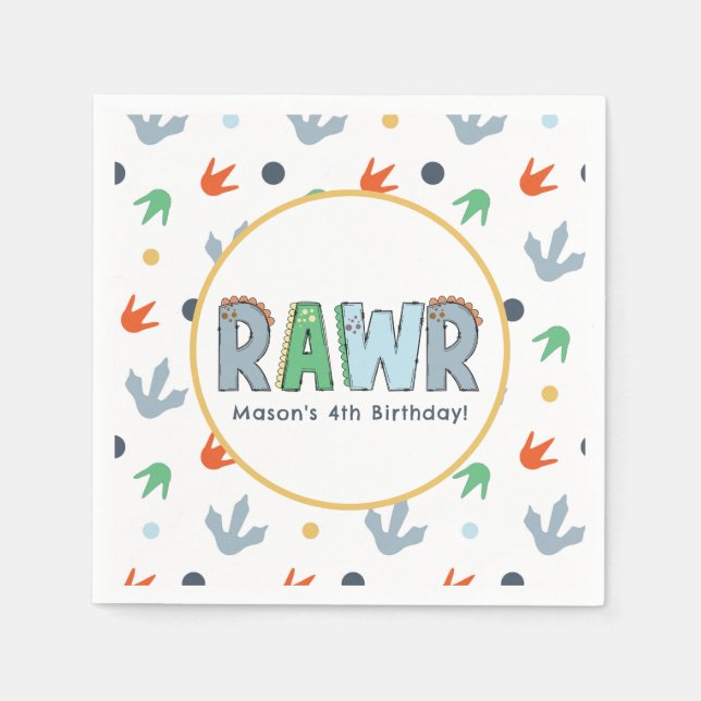 Stomp Chomp Rawr Dinosaur Birthday  Napkins (Front)