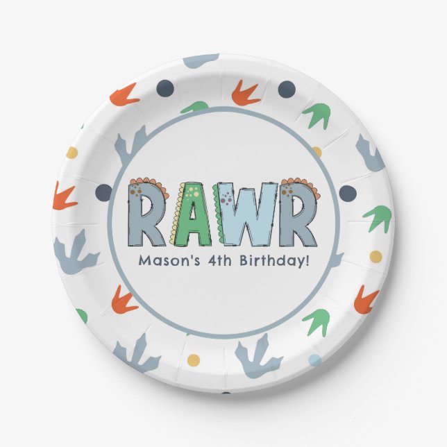 Stomp Chomp Rawr Dinosaur Birthday  Paper Plates (Front)