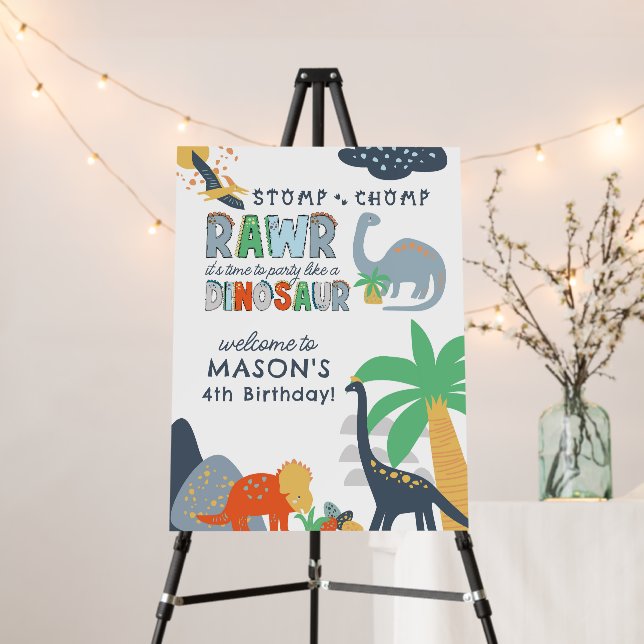Stomp Chomp Rawr Dinosaur Birthday Welcome Sign (In Situ (Stand))