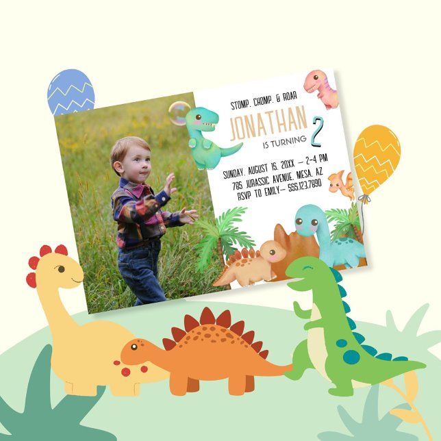 Stomp Chomp Roar Cute Dinosaur Birthday Invitation (Creator Uploaded)