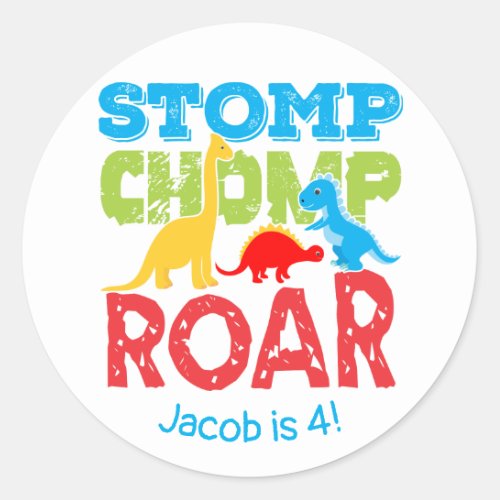 Stomp Chomp Roar Cute Dinosaur Birthday Sticker