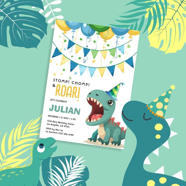 Stomp Chomp Roar Cute Tyrex Birthday Invitation (Creator Uploaded)