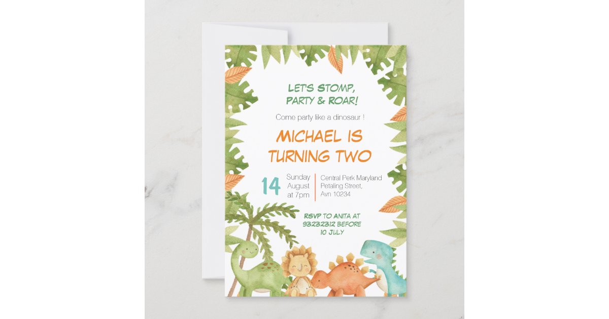 Stomp Chomp Roar Dino Birthday Invitation | Zazzle