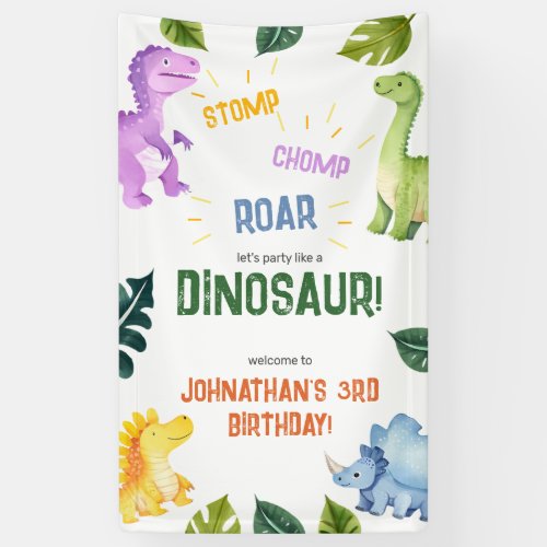 Stomp Chomp Roar Dinosaur 3rd Birthday Party Banner