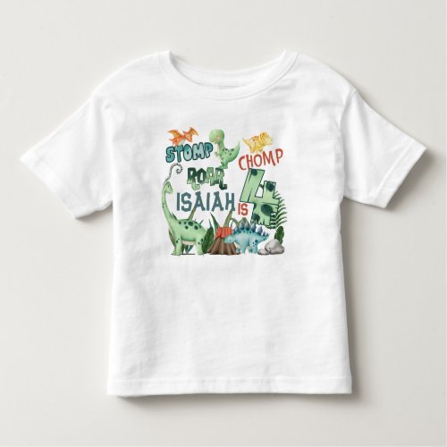 Stomp Chomp Roar Dinosaur 4th Birthday Toddler T_shirt
