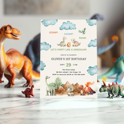 Stomp Chomp  Roar Dinosaur Birthday Invitation