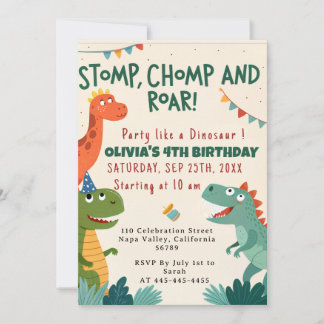 Stomp Chomp Roar Dinosaur Boy's Birthday Party Invitation