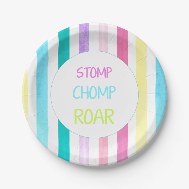 Stomp chomp roar dinosaur theme paper plates (Front)
