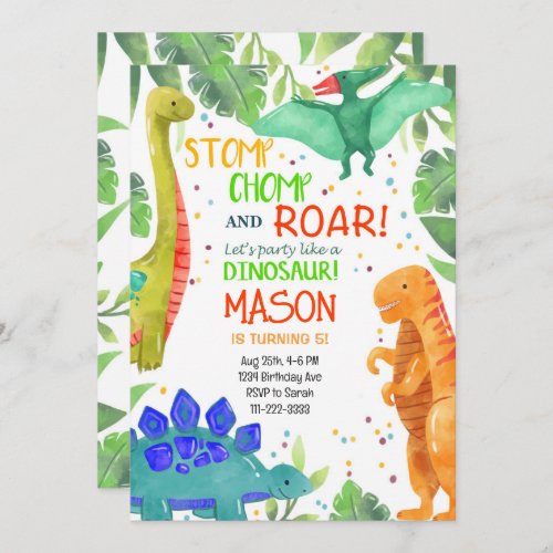 Stomp Chomp Roar Dinosaurs Birthday Invitation
