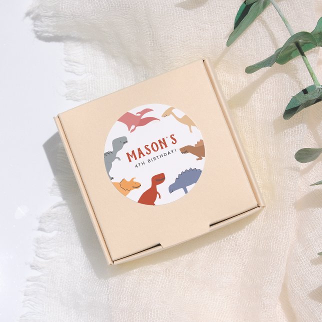 Stomp, Chomp & Roar! Dinosaurs Boy Birthday Party  Classic Round Sticker (Creator Uploaded)