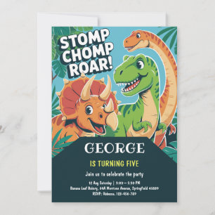 Stomp Chomp Roar Fun Dinosaur 5th Birthday Party Invitation
