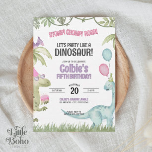 Stomp Chomp Roar Girl Dinosaur Birthday Invitation