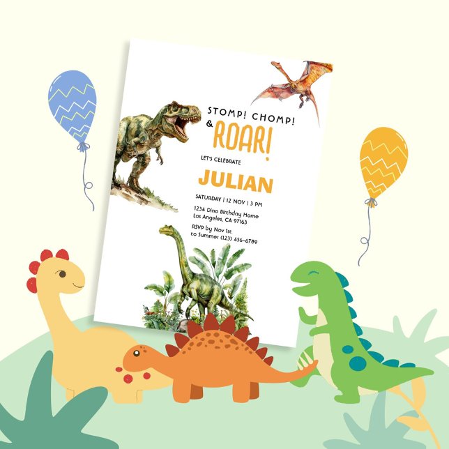 Stomp Chomp Roar Tirex Dinosaur Bithday Invitation (Creator Uploaded)