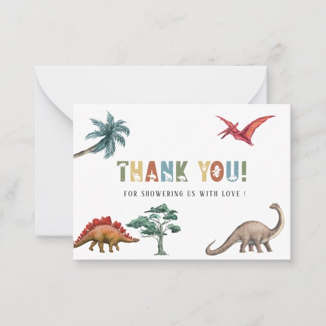 Stomp Chomp Roar Watercolor BirthdayFlat Note Card (Front)