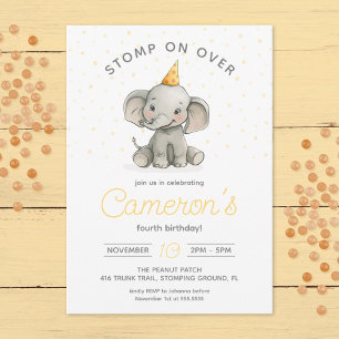 Stomp on Over, Cute Elephant kids birthday Invitation