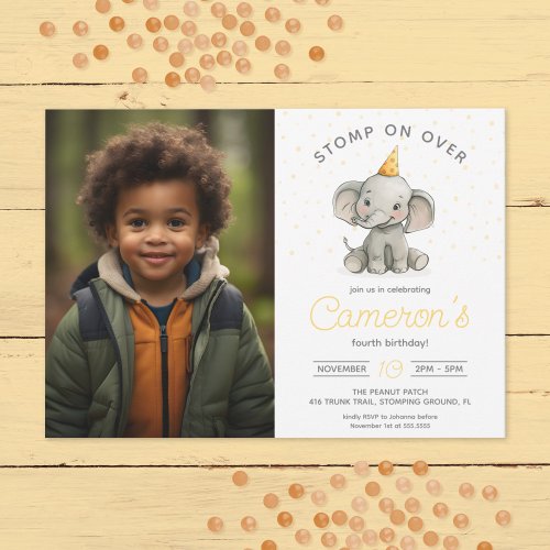 Stomp on Over Cute Elephant kids birthday photo Invitation