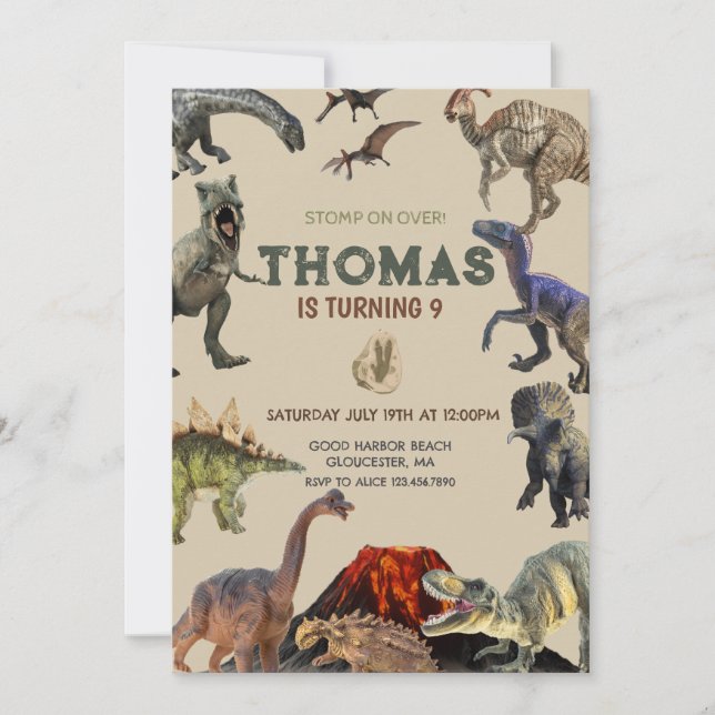 Stomp on Over Dino Birthday Invitation (Front)