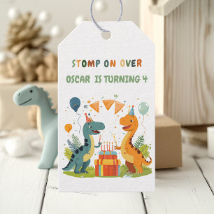 "Stomp On Over Dinosaur Birthday Gift Tags