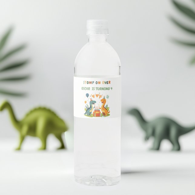 "Stomp On Over Dinosaur Birthday  Water Bottle Label (Creator Uploaded)