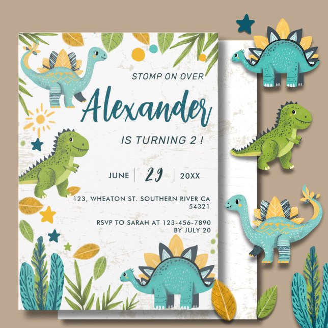Stomp on Over Dinosaur Jurassic  Kids Birthday Note Card (Creator Uploaded)