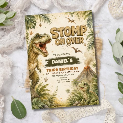 Stomp On Over Dinosaur T Rex Jungle Birthday Party Invitation